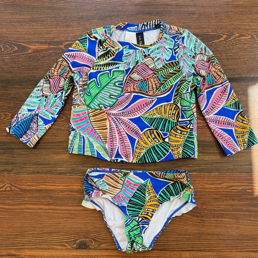 La Blanca Multicolor Leaf Print Kids Swim Rashguard Set NWOT